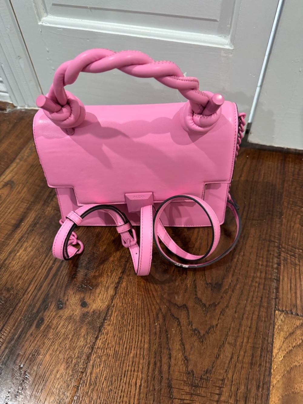 ALDO Pink Braided-Handle Top-Handle Satchel w/Crossbody Strap removable option! - Picture 8 of 9